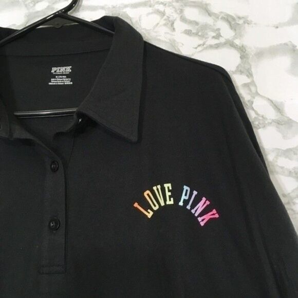 NWT VICTORIA'S SECRET PINK LOGO BLACK RAINBOW VARSITY POLO T-SHIRT DRESS MEDIUM - Picture 4 of 11